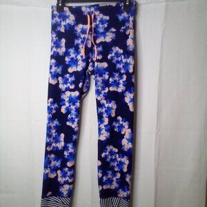 Old Navy Active Pants Leggings Women M Drawstring Athletic Floral Stripe Blue